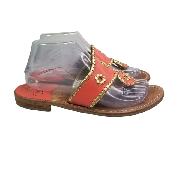 Jack Rogers Nantucket fire coral gold leather flip flop sandals - Picture 2 of 10